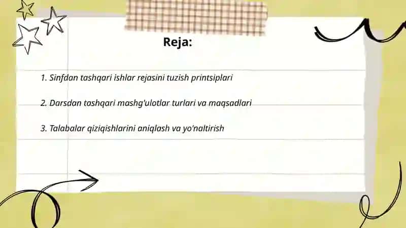 Sinfdan tashqari ishlarni tashkillashtirish 2