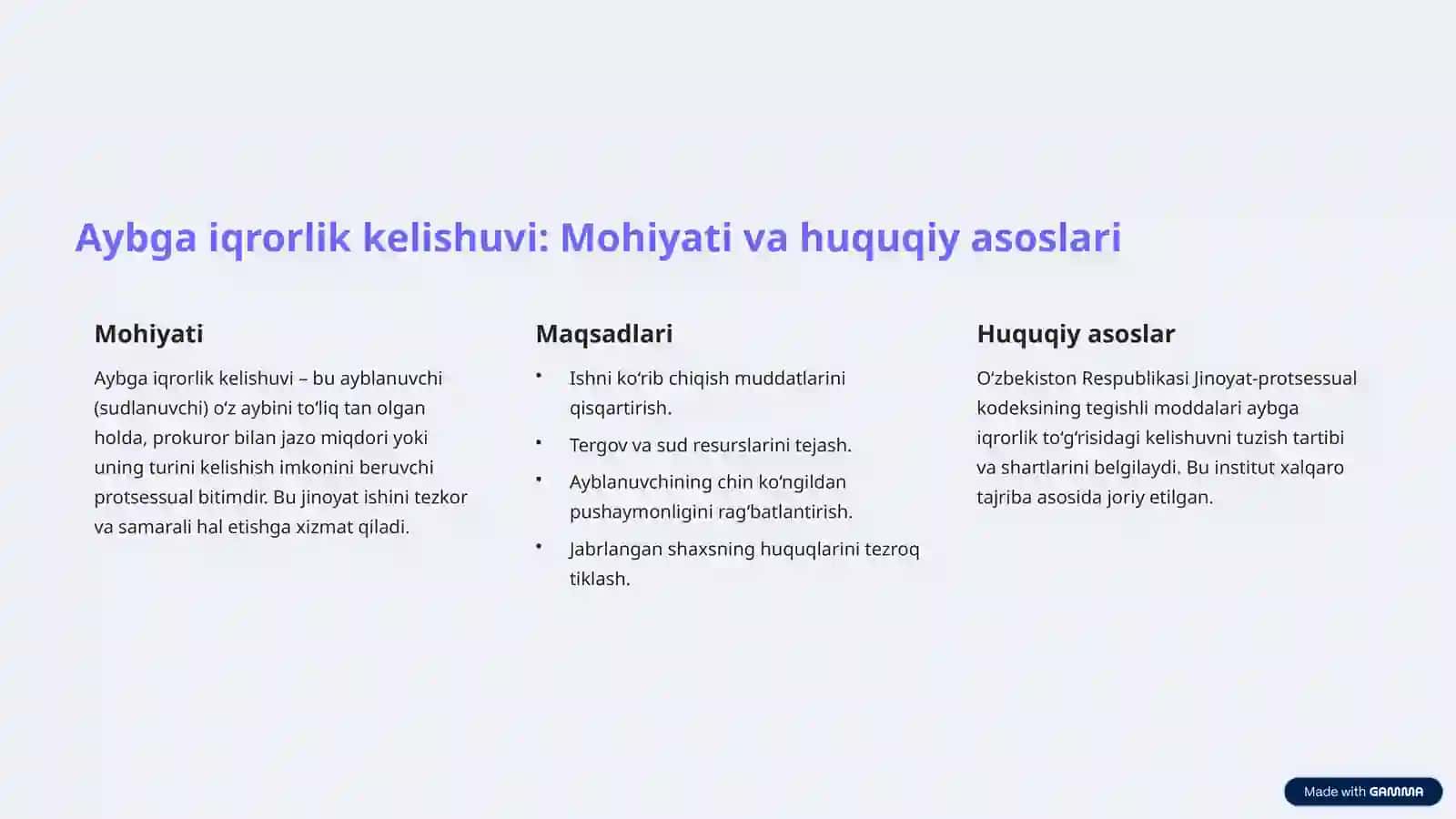 Aybga iqrorlik to‘g‘risida kelishuv tuzilgan jinoyatlar bo‘yicha jazo tayinlash 2