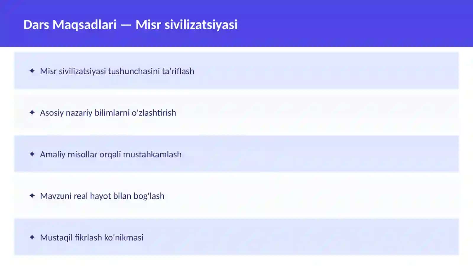 Qadimgi Sharq O'qituvchilar va talabalar uchun dars ishlanma 2