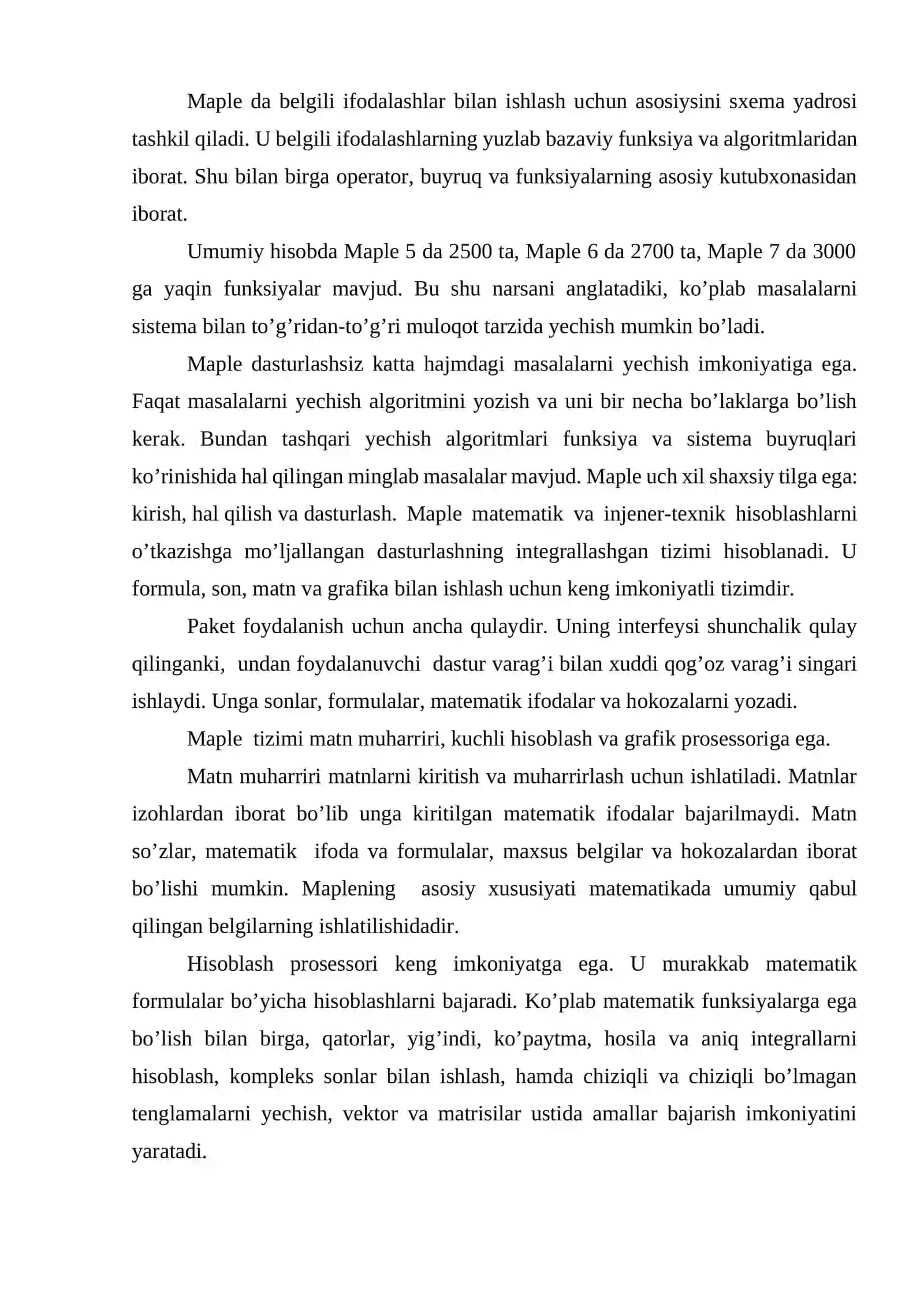 MAPLE TIZIMINING IMKONIYATLARI 2