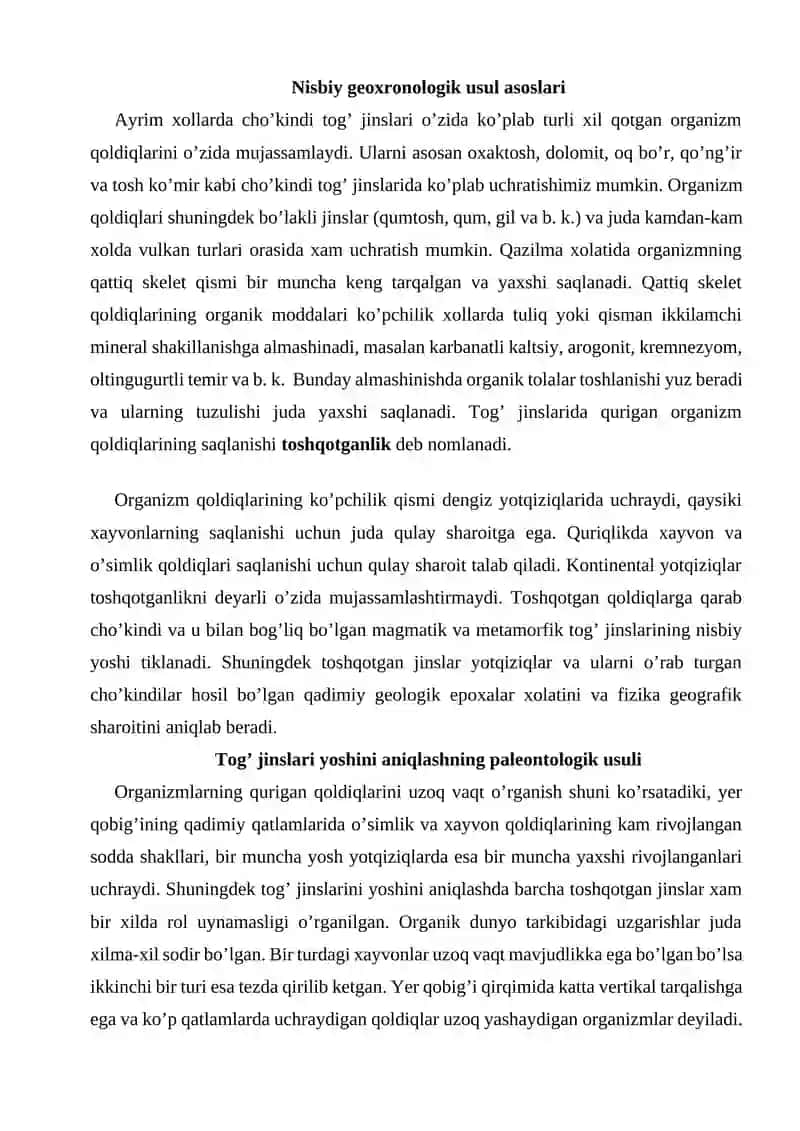 GEOXRONOLOGIYA VA GEOLOGIK YOSH HAQIDA MA'LUMOT 2