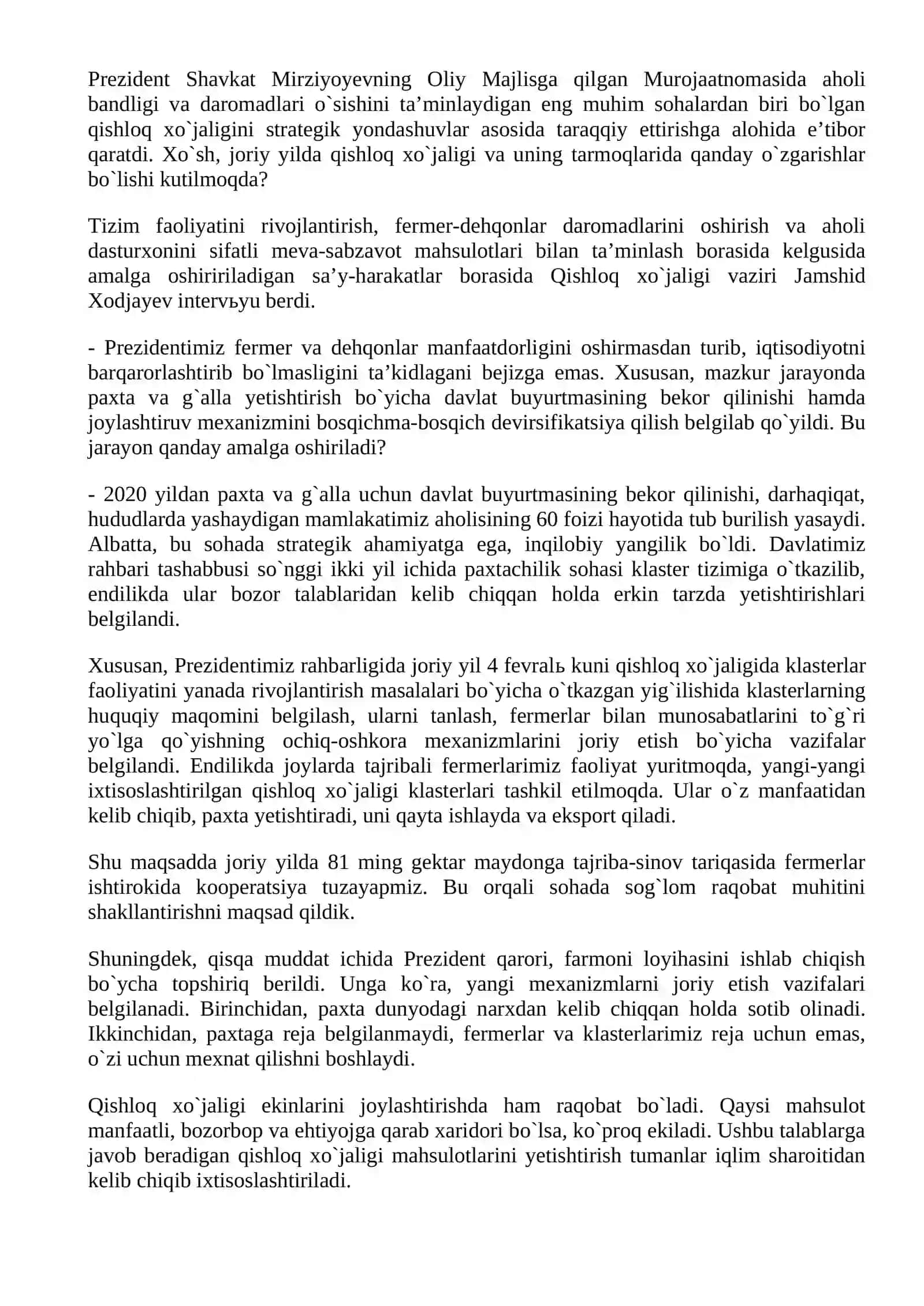 QISHLOQ XO`JALIGI VA SAOAT SOHASILAGI O`ZGARISHLAR 2