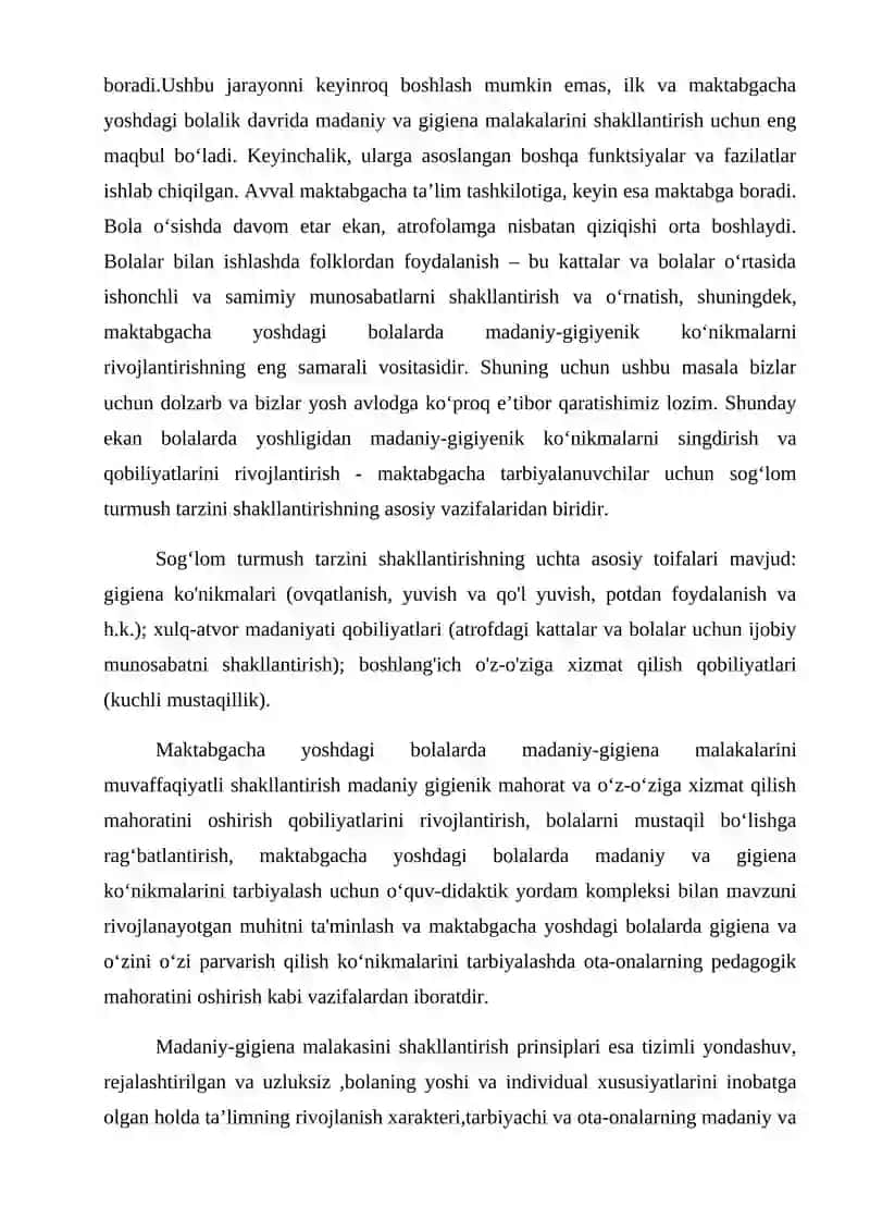 MAKTABGACHA TA’LIM TASHKILOTLARI OILA BILAN HAMKORLIKDA BOLALARDA MADANIY-GIGIYENIK KO‘NIKMALARNI SHAKLLANTIRISH 2