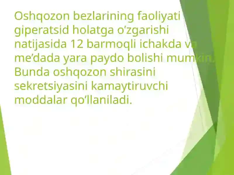 O’n ikki barmoqli ichak va me’da yarasini davolashda qollaniladigan moddalar 2