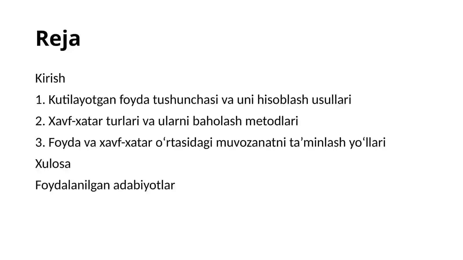 Kutilayotgan foyda va xavf-xatarlarni baholash 2