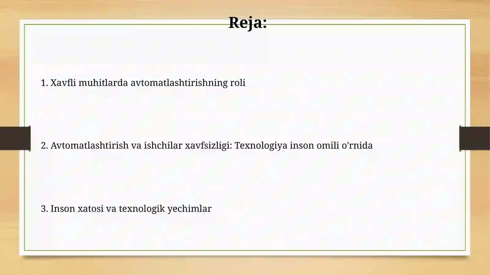 Avtomatlashtirish va ishchilar xavfsizligi inson omilio'rnigatexnika 2