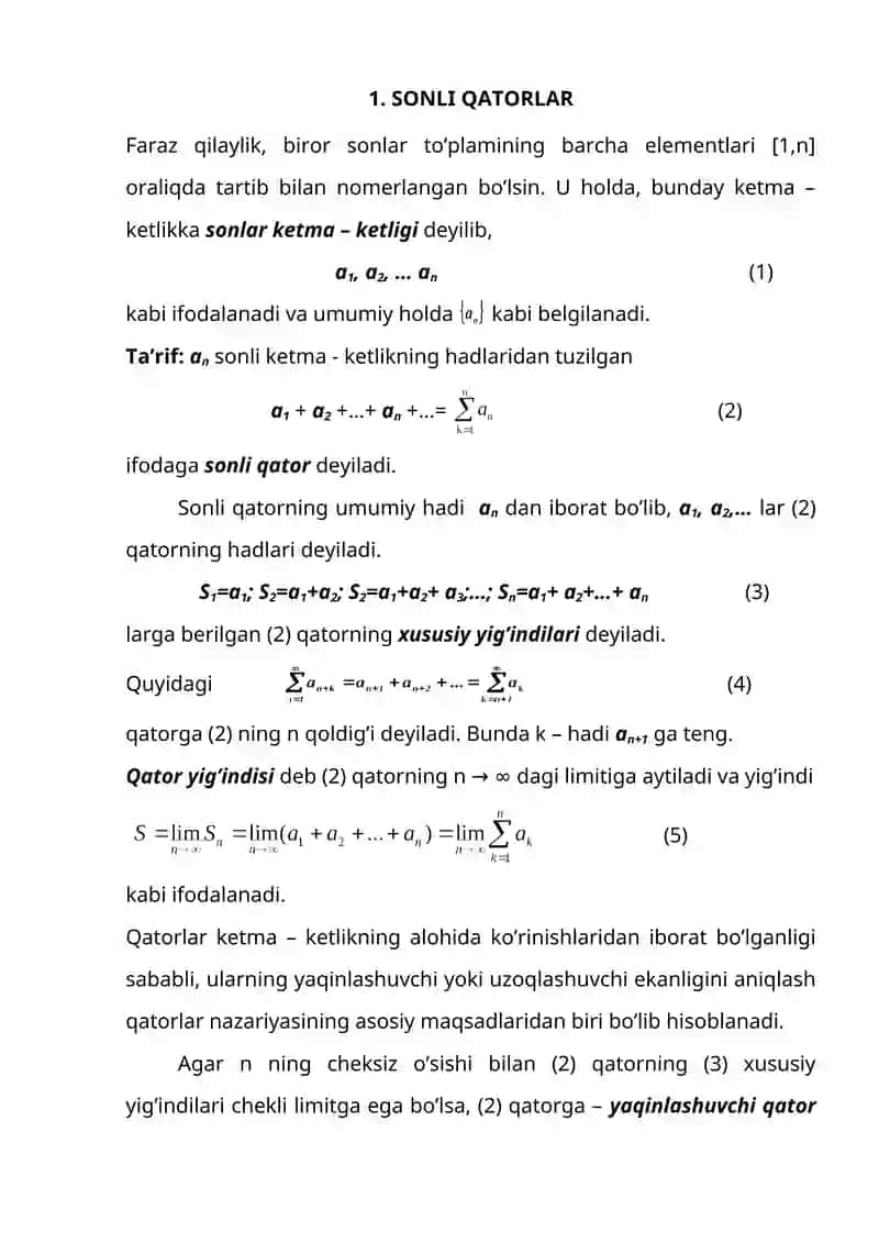 Qatorlar nazariyasi va elementlari 2