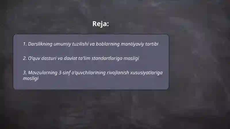 3-sinf "Tabiiy fanlar" darsligini tahlil qilish va taqriz yozish 2