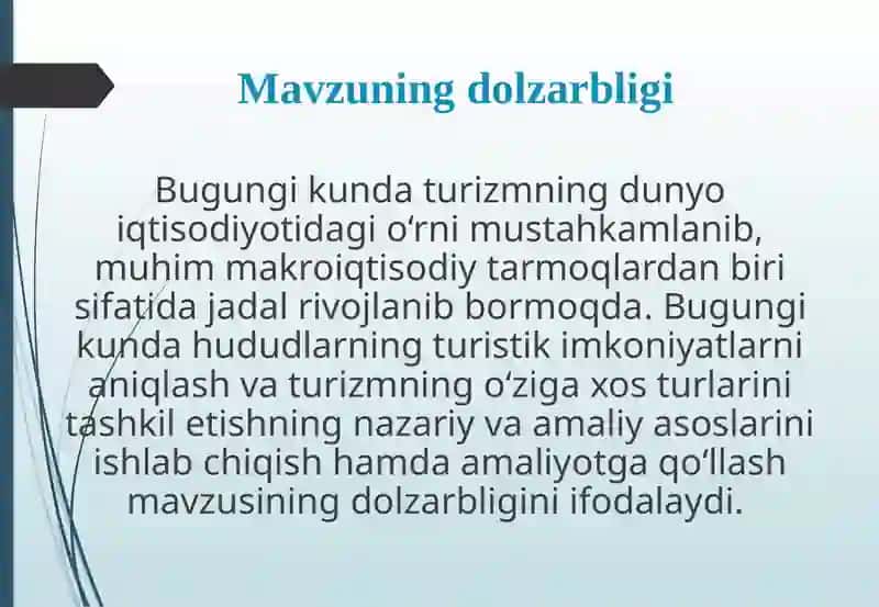 O‘zbekistonda turizmni rivojlantirishni o‘ziga xos xususiyatlari va istiqbollari 2