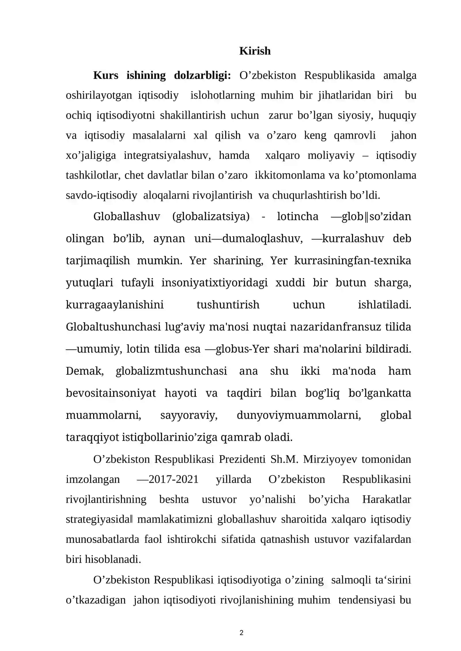 Jahon iqtisodiyoti globallashuvi belgilari 2