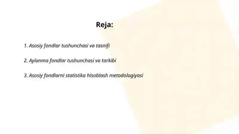 Asosiy va aylanma fondlar statıstıkasi 2