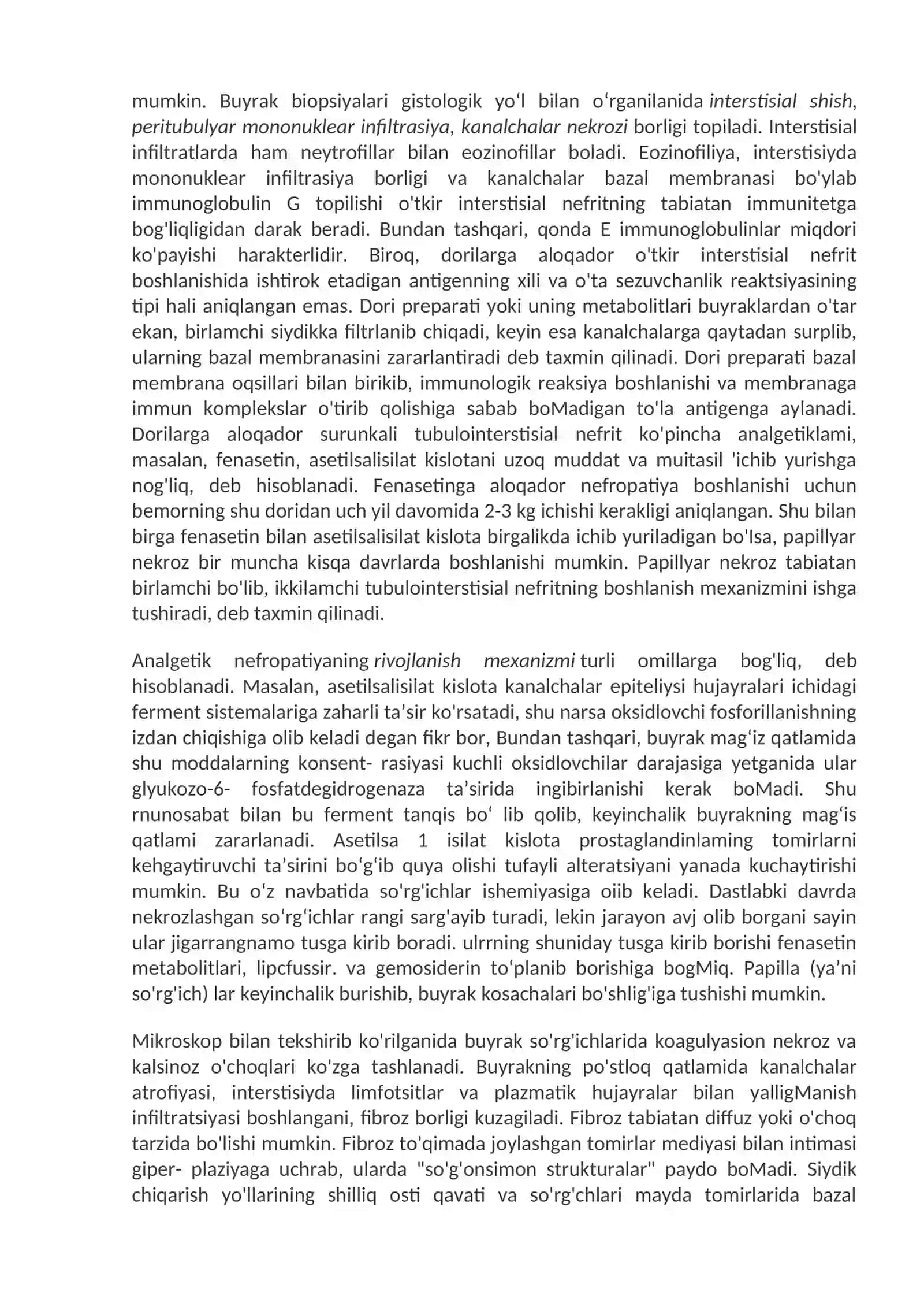 Buyraklarning tubulointerstisial kasalliklari. Buyraklar о‘samalari. 2