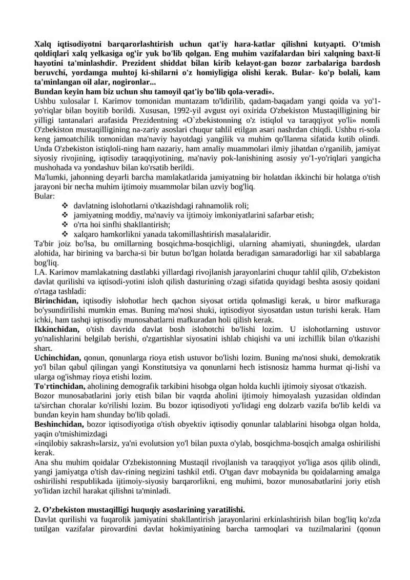 O’ZBEKISTONNING O’ZIGA XOS ISTIQLOL VA TARAQQIYOT YO’LI 2