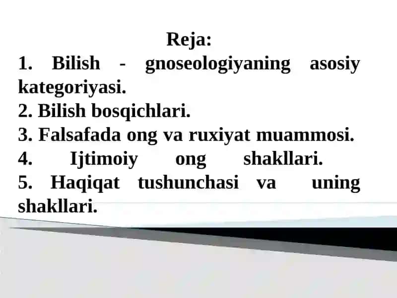 Bilish nazariyasi,asosiy muommolari va yunalshlari 2