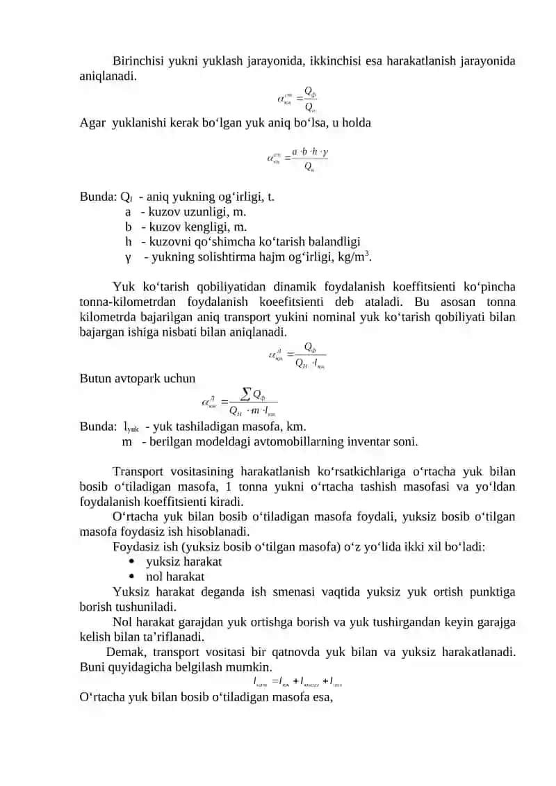 TRANSPORT VOSITALARIDAN TEXNIK-FOYDALANISH KO‘RSATKICHLARI 2