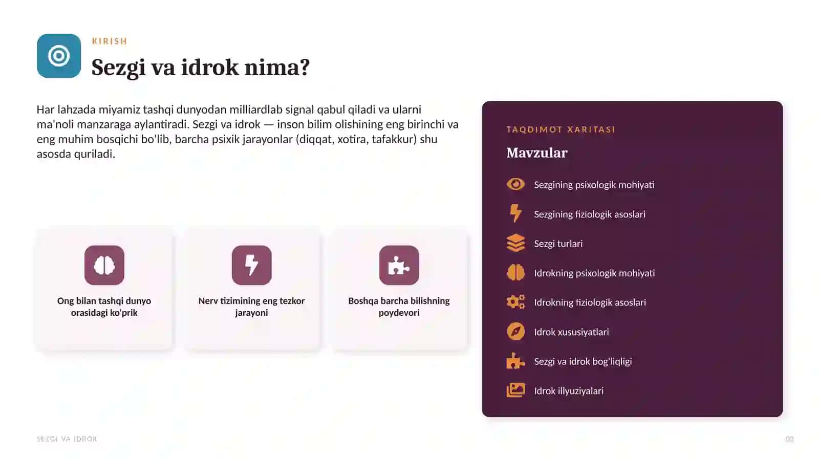 Sezgi va idrokning psixologik mohiyati, fiziologiyasi 2
