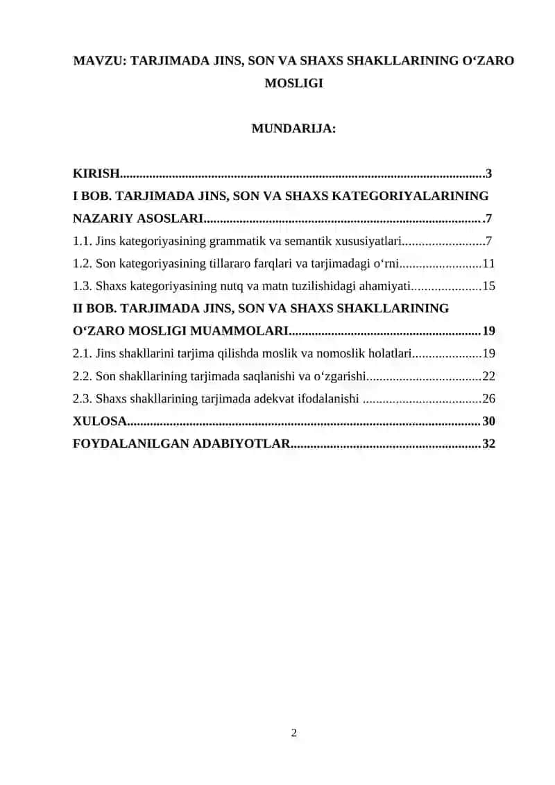TARJIMADA JINS, SON VA SHAXS SHAKLLARINING O‘ZARO MOSLIGI 2