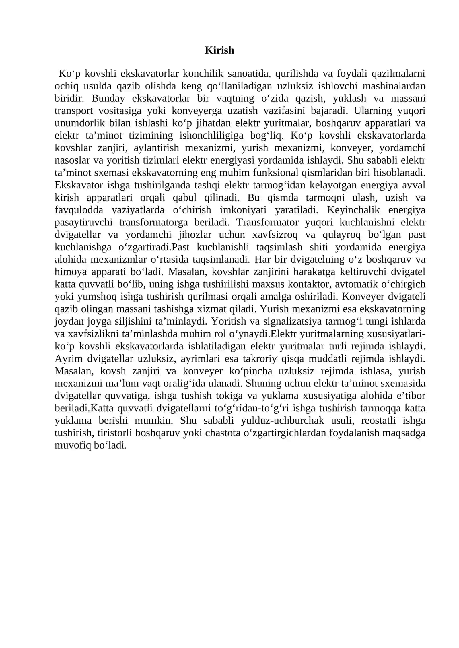 Ko’p kovshli ekskavatorlarning elektr ta’minot sxemasi 2