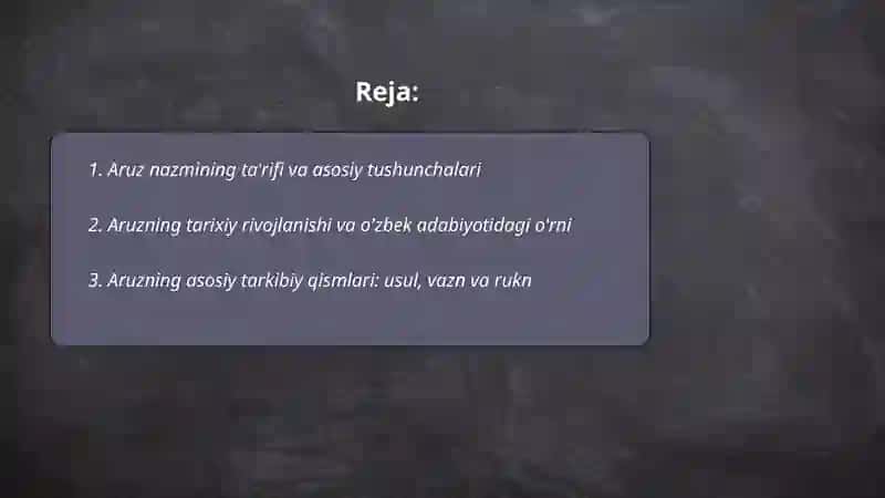 Aruz va uning tarkibiy qismlarini örganish 2