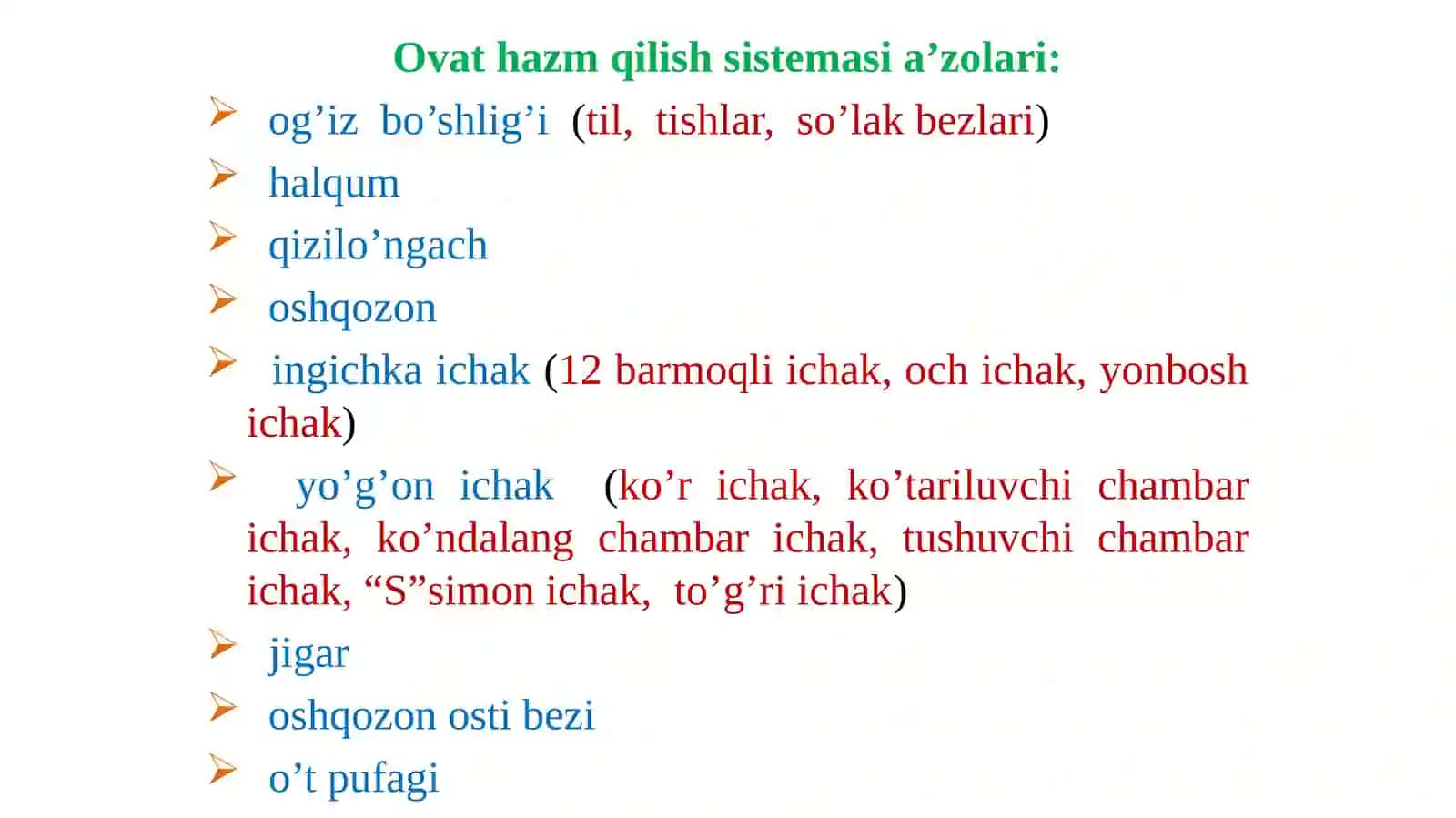 Ovqat hazm qilish tizimi. Og’iz bo’shlig’i anatomiyasi va fiziologiyasi 2