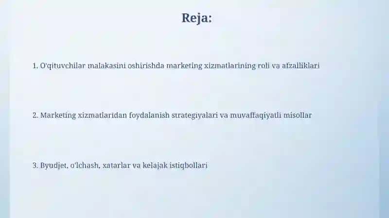 Marketing xizmatlarining o'qituvchilarni oshirish 2