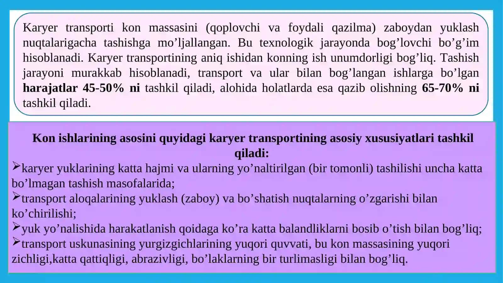 Karyer transportining o‘ziga xos xususiyatlari 2