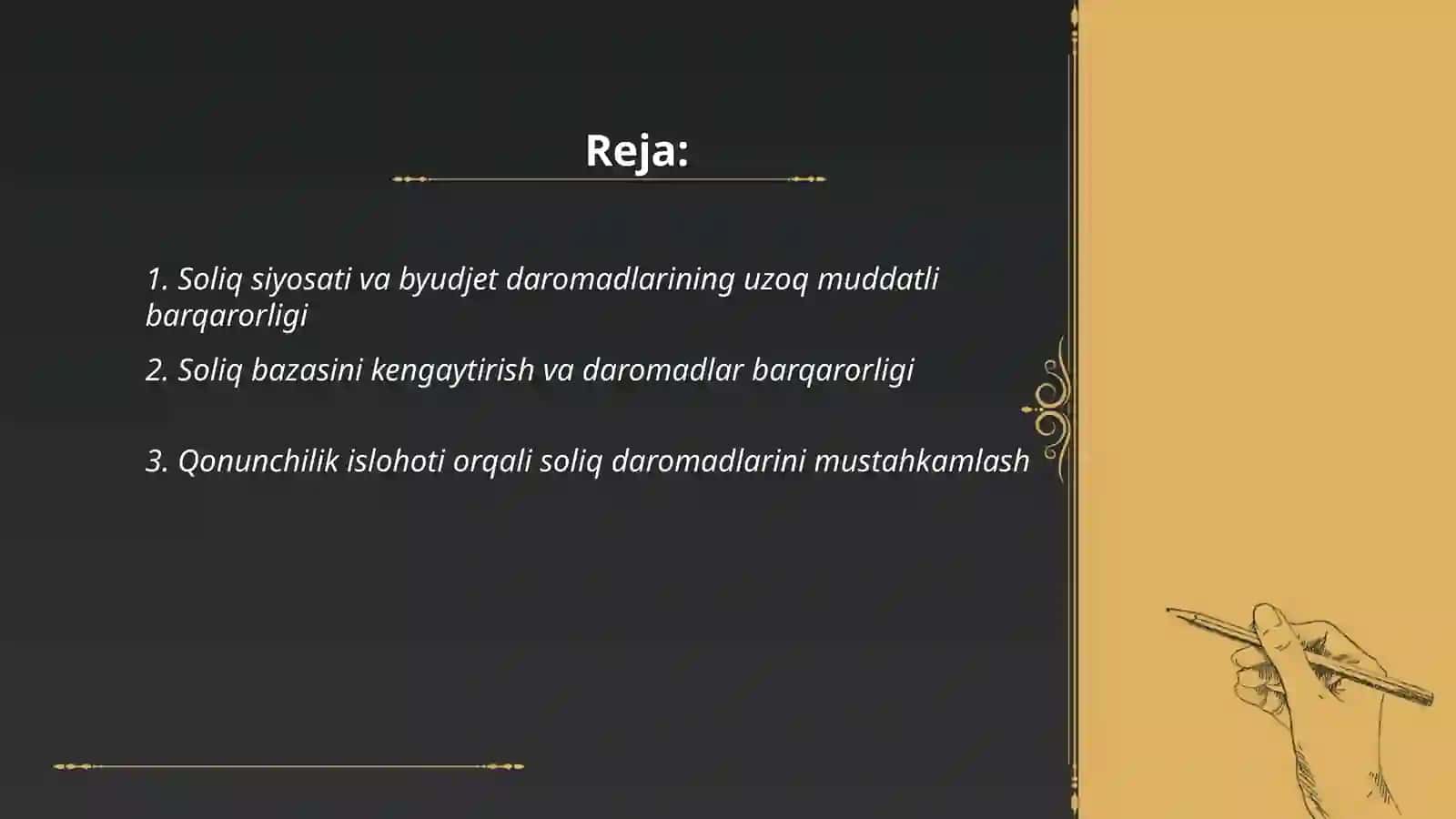 Soliqqa oid siyosat va byudjet daromadlarining barqarorligi 2