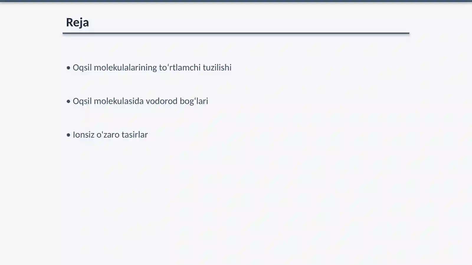Oqsil molekulasining toʻrtlamchi tuzilishini barqarorlashtiruvchi asosiy oʻzaro tasirlar 2