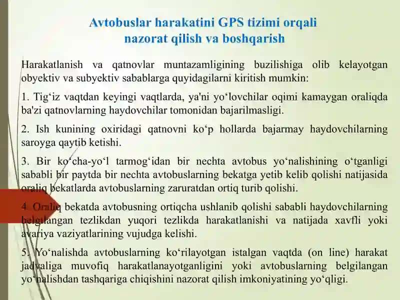 Avtobuslar harakatini GPS tizimi orqali nazorat qilish va boshqarish 2