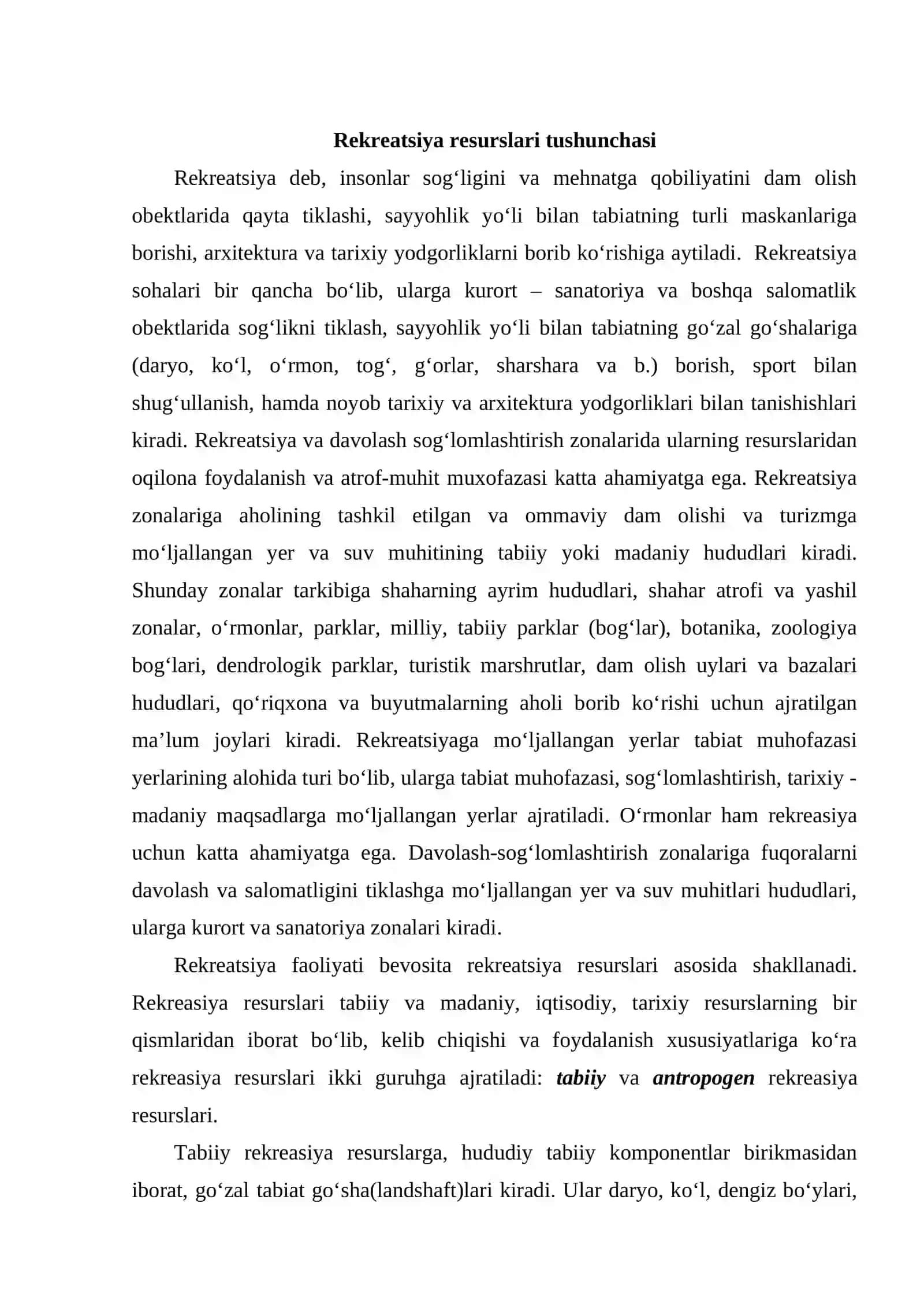 Rekreatsiya va turizm geografiyasi 2