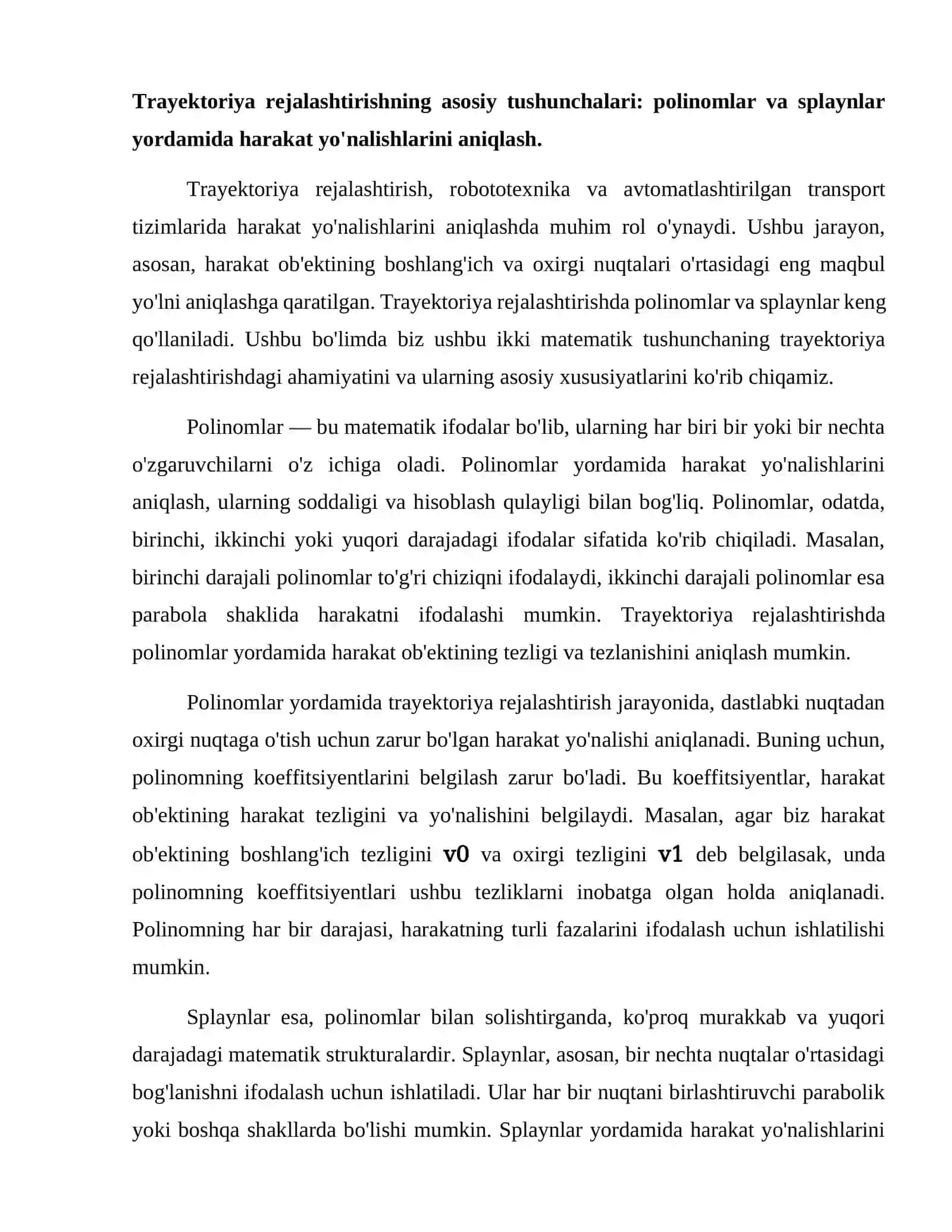Trayektoriya rejalashtirish  polinomlar, splaynlar va vaqtni optimallashtirish 2