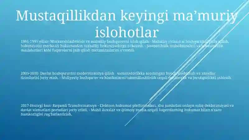 Mustaqilik Yillarda Davlat Boshqaruvi Tizimida Amalga Oshirilgan Islohotlar 2