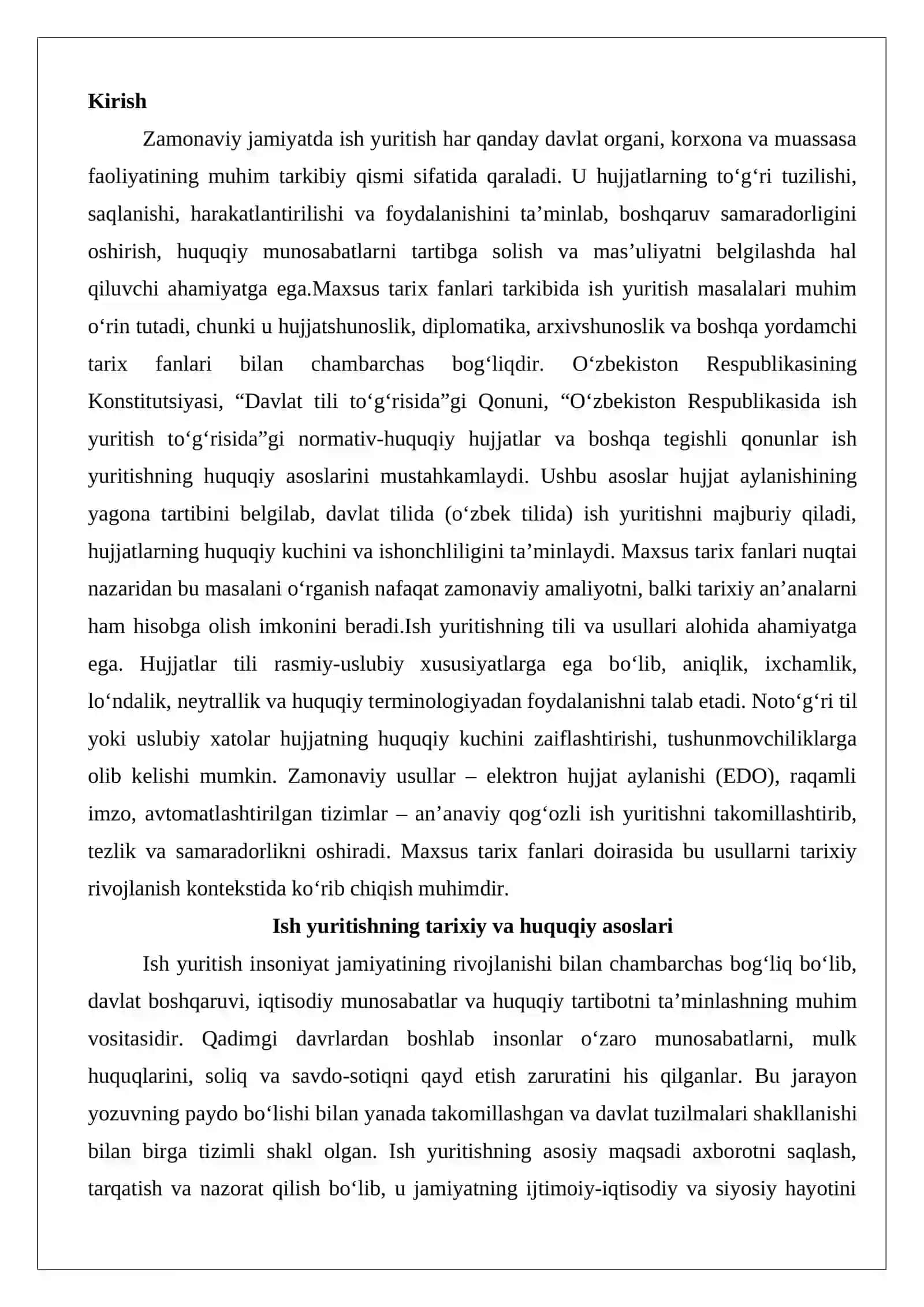 Ish yuritishning huquqiy asoslari, tili va usullariga oid tahliliy material tayyorlash 2