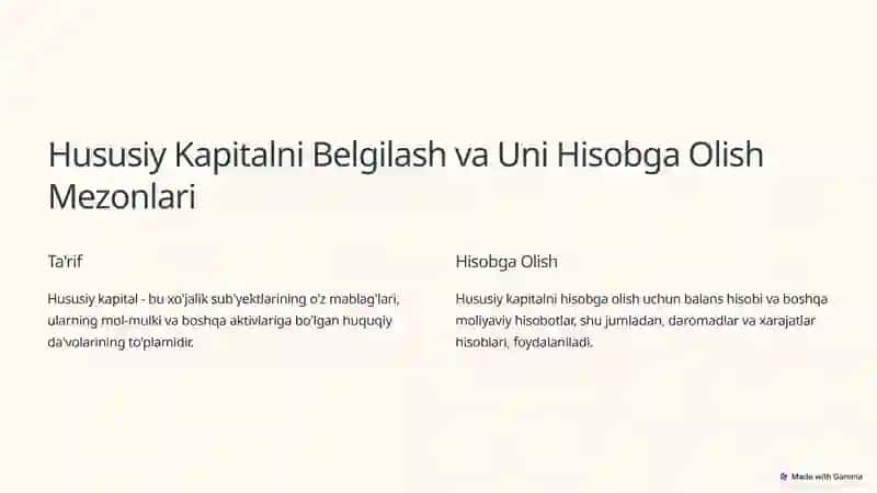 Xo'jalik Sub'yektlarining Hususiy Kapitali Tahlili 2