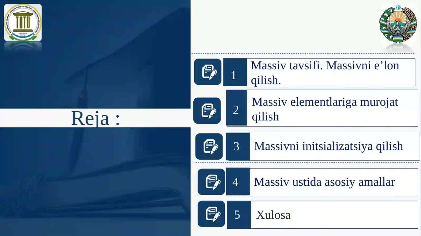 Bir o‘lchovli massivlar 2