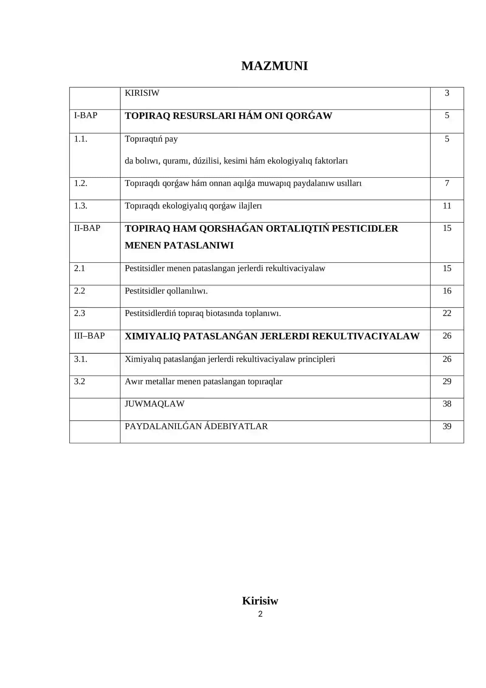 Topıraq ham qorshaǵan ortalıqtıń pesticidler menen pataslanıwı. Rekultivaciyalaw hám qorǵaw ilajlerı 2