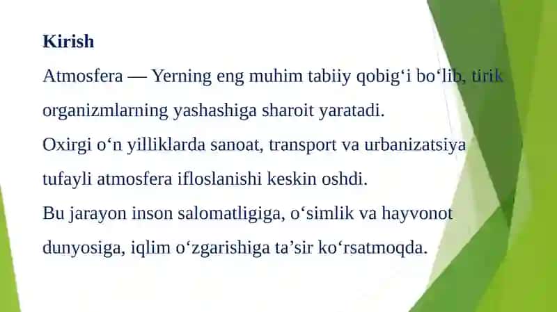 ATMOSFERANI IFLOSLANISHI VA OLDINI OLISH 2
