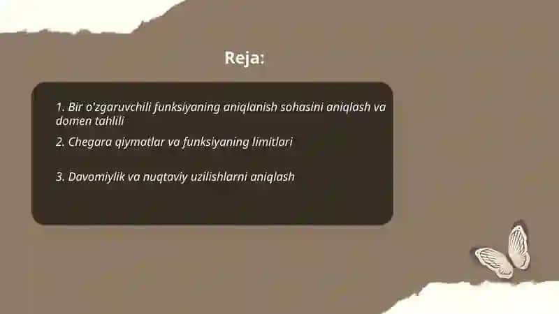 Bir o’zgaruvchili funksiyani to’la tekshirish va grafigini yasash. Aniqmas intergal. Intergallash usullari. Ba’zi iratsional funksiyalar sinfini integrallash. 2