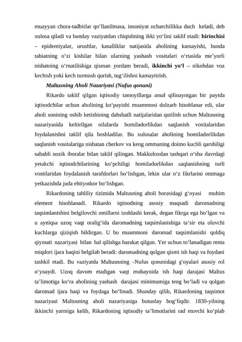 Tomas Robert Maltusning iqtisodiy qarashlari 2