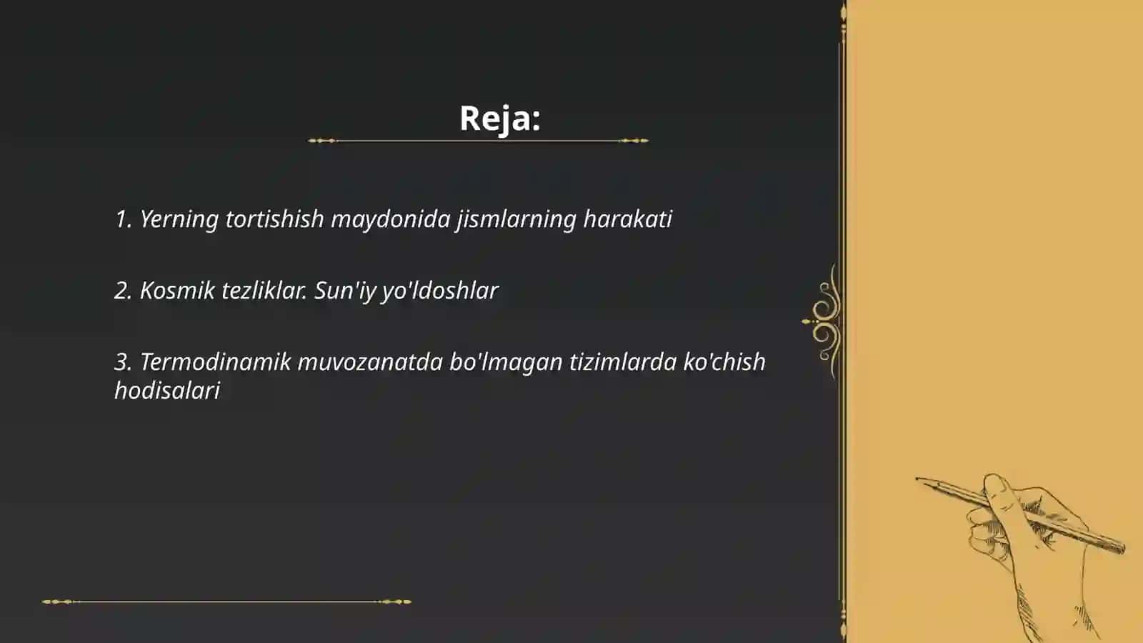 Yerning tortishish maydonida jismlarning harakati 2