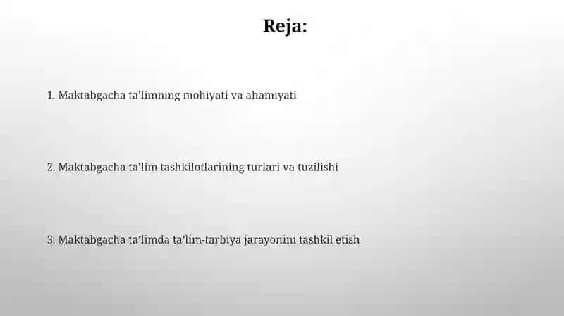 Maktabgacha taʼlim va ularni tashkil etish 2