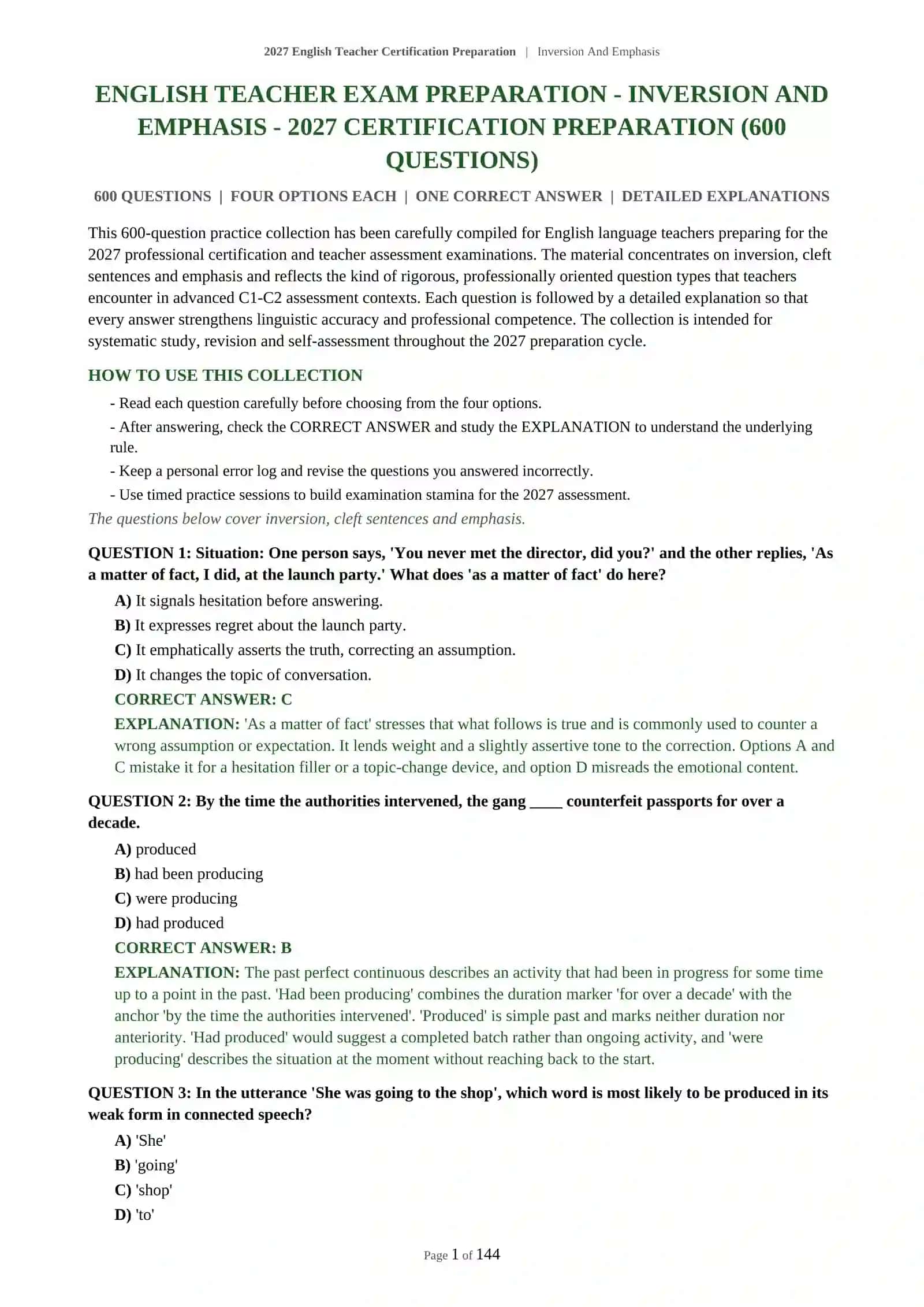 Inversion And Emphasis English Teacher Certification Preparation 2027 2