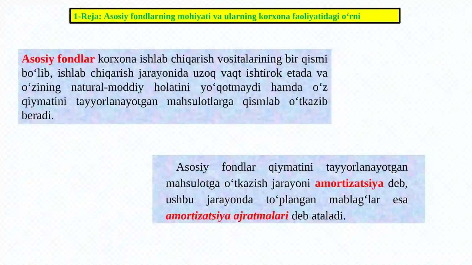 Korxonalarning asosiy fondlari va ishlab chiqarish quvvati. 2