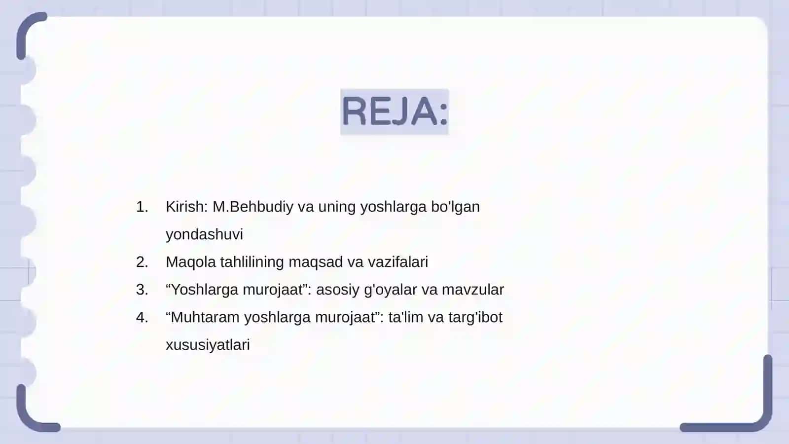 M.Behbudiyning “Yoshlarga murojaat” va “Muhtaram yoshlarga murojaat” maqolalarini tahlil etish va esse tayyorlash 2