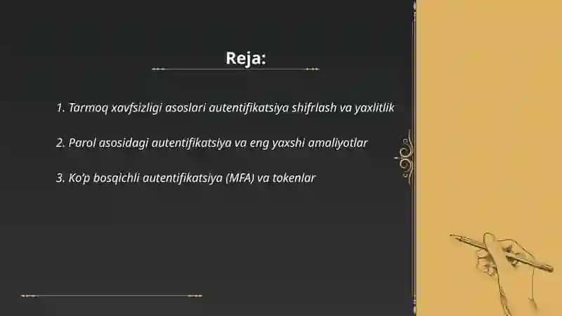 Tarmoq xavfsizligi asoslari autentifikatsiya, shifrlash va yaxlitik 2