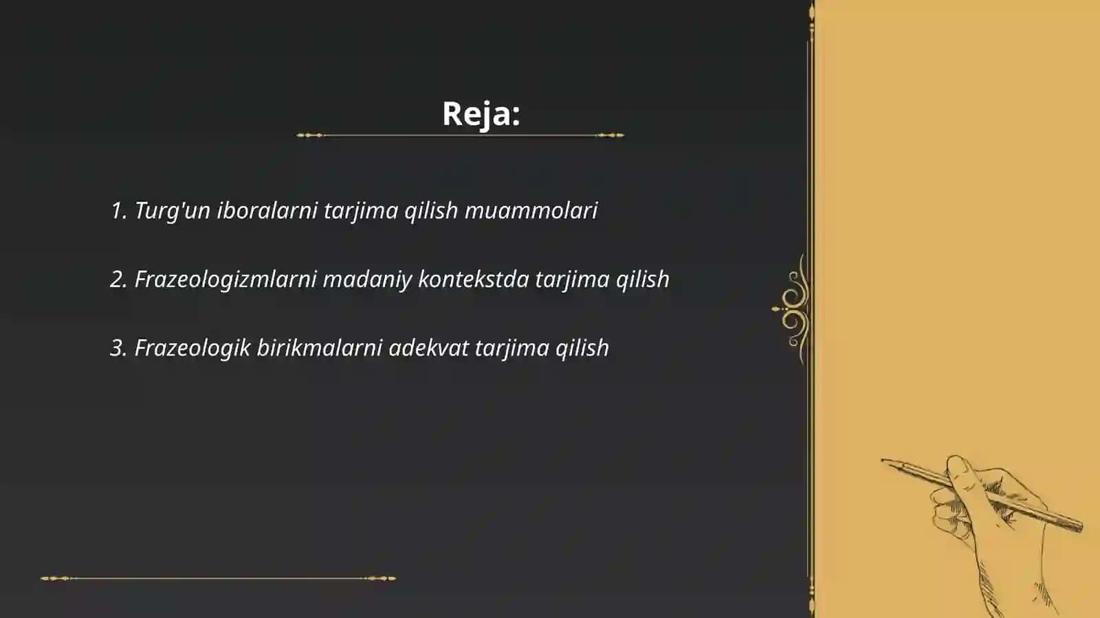 Phraseological problems of translation - Ergashev Panji 2