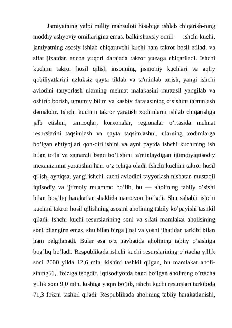 Ishchi kuchini takror hosil qilish 2