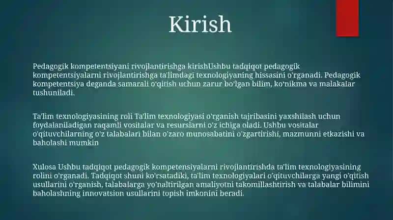 Pedagogik Kompetetlikni Shakillantirishda TaʼLim Texnalogiya TadbigʻI 2