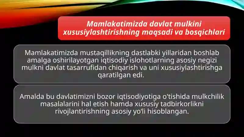 Davlat mulkini xususiylashtirish  va boshqarish-iqtisodiyotni tartibga solish vositasi. 2