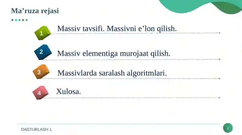BIR O’LCHOVLI  MASSIVLAR 2
